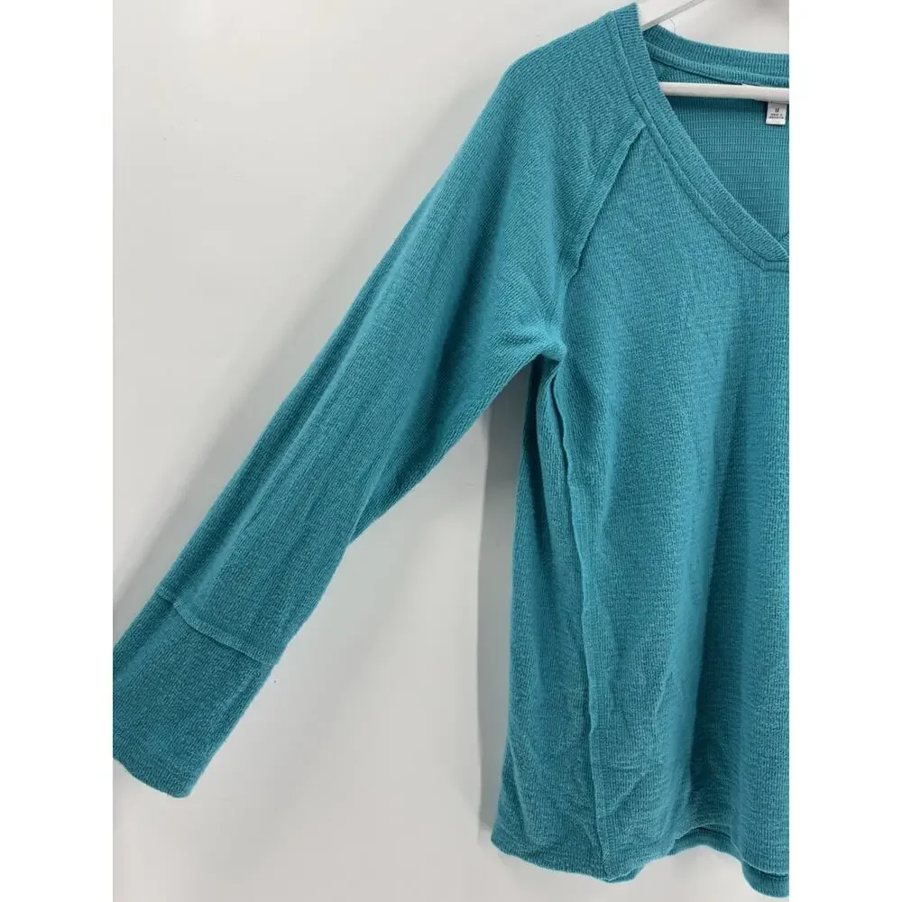 Wildfox Sweater Womens Medium Teal Blue V Neck Soft Knit Stretchy Pullover Top